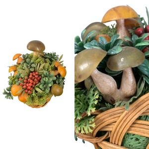 1970s Plastic Mushrooms Woodland Basket Arrangement
